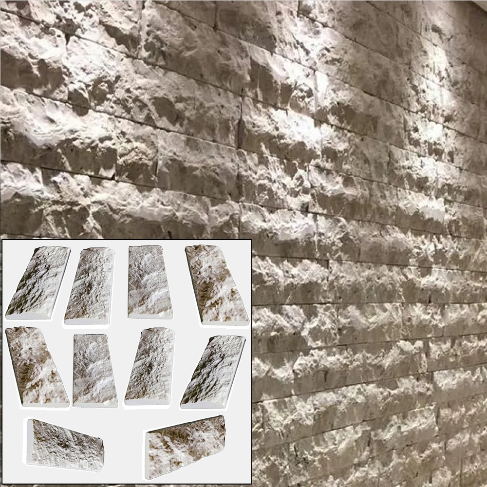 Forma de Gesso 3d Molde 10 Tijolo Rock Face Travertino 29x10cm ABS 2mm Molde para gesso/cimento/concreto F380-KT10