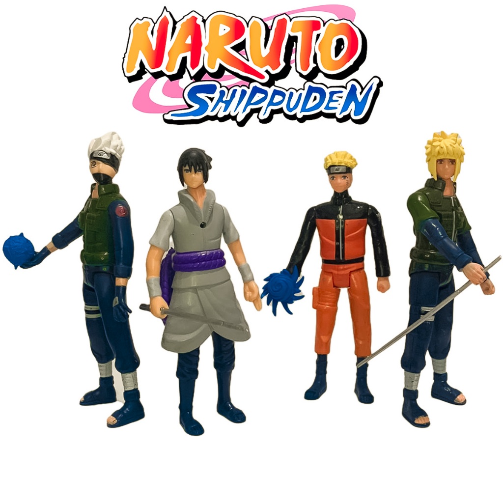 Kit C/4 Bonecos Naruto Uzumaki Sasuke Kakashi Articulado + Acessórios