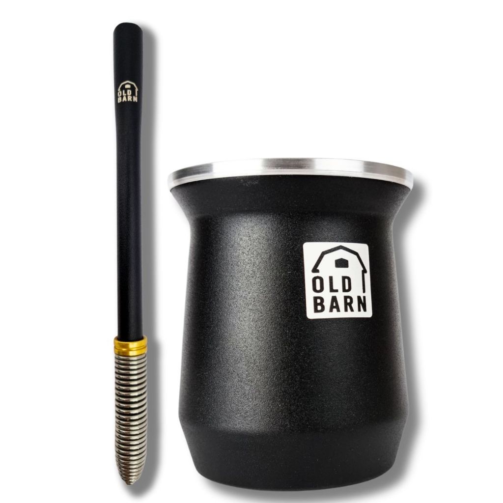 Kit Tereré Old Barn 1 Cuia De Alumínio Parede Dupla 300ml 1 Bomba De inox Mola Removível Cor Black