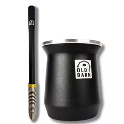 Kit Tereré Old Barn 1 Cuia De Alumínio Parede Dupla 300ml 1 Bomba De inox Mola Removível Cor Black