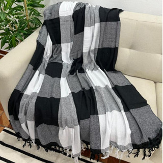 Manta Grande Para Sofá Cama Xadrez Preto Branco Decorativa em Oferta na Shopee