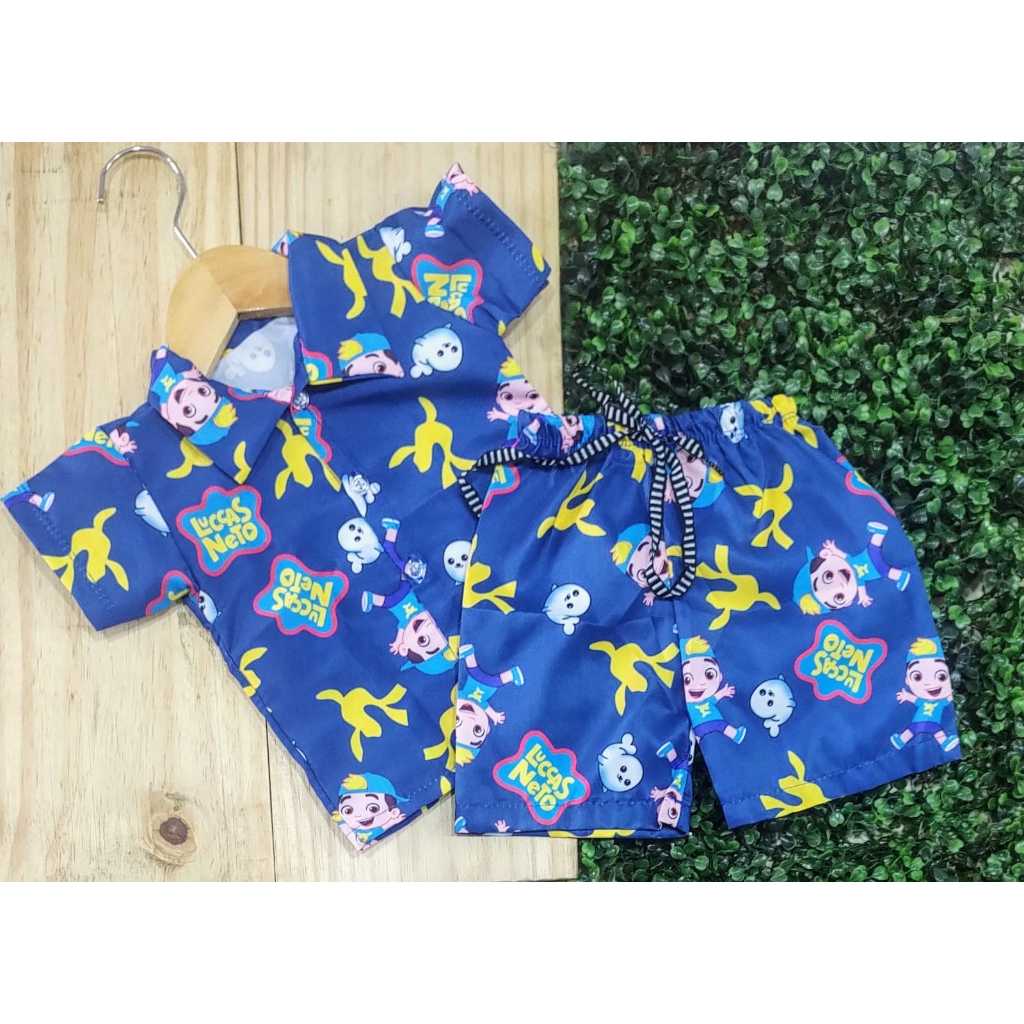 Conjunto Lucas Neto camisa e short Roupa Infantil Menino Mauricinho Festa Estiloso