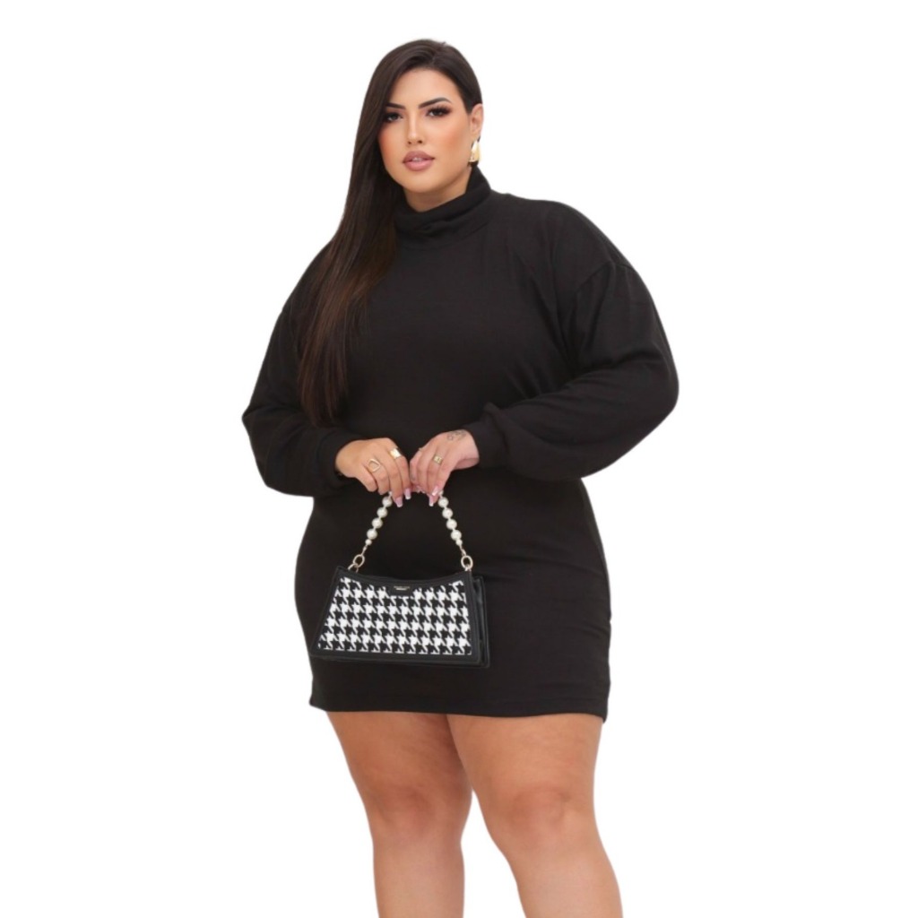 Vestido Feminino Manga Longa Plus Size Em Lazinha Estilo Poncho