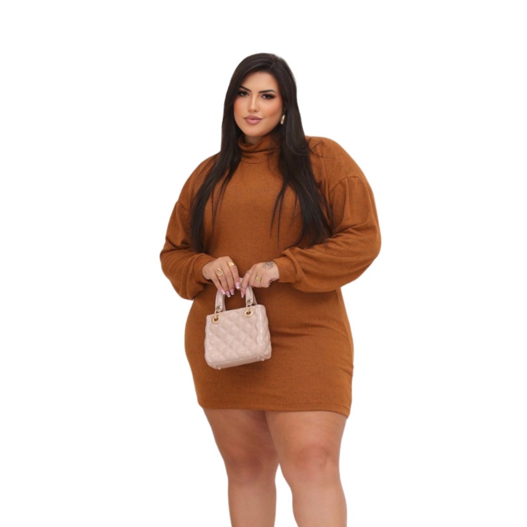 Vestido Poncho Lanzinha Manga Longa Tricot Comfy E Versatil Moda Plus Size