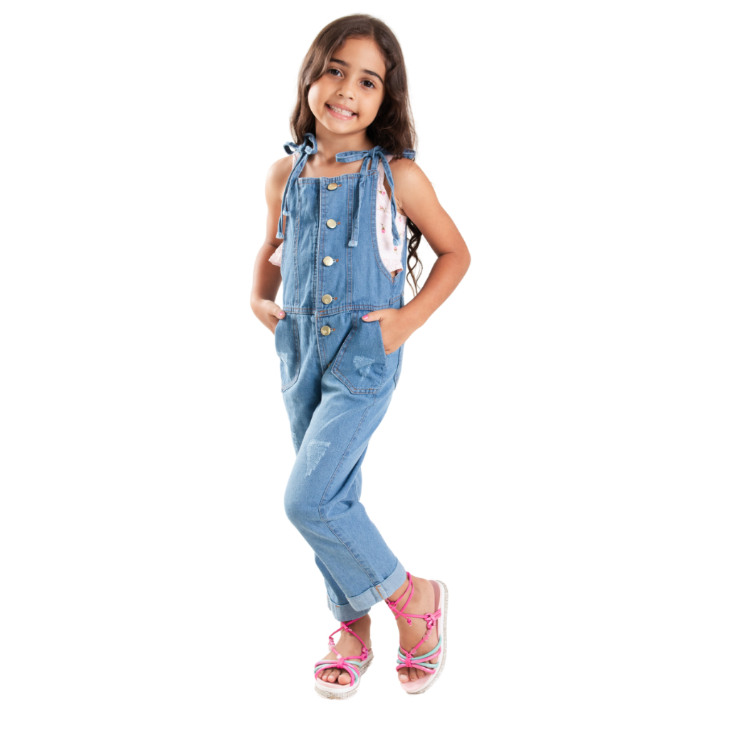 Roupa Infantil Jardineira Macacão Menina Juvenil Longo Estilo Calça Feminina
