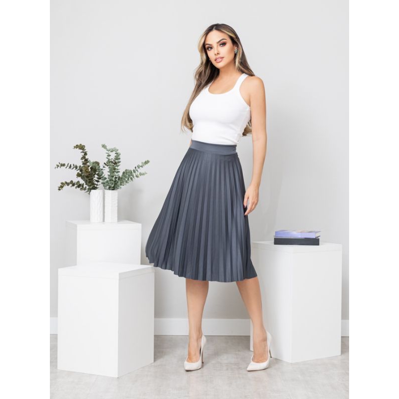 saia plissada midi feminino moda evangélica liso tendência com forro CÓD:125 em Oferta na Shopee