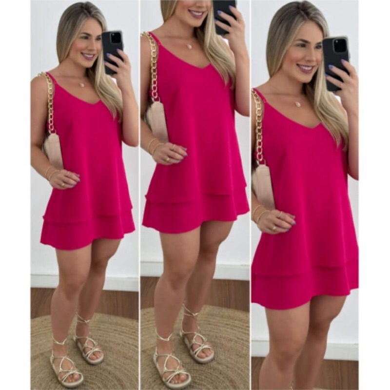 Vestido soltinho camadas babados alcinha vestidos verão