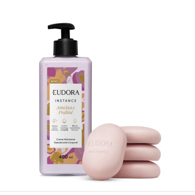 Combo Instance Ameixa e Praliné: Creme Corporal 400ml + Sabonete em Barra 4x80g