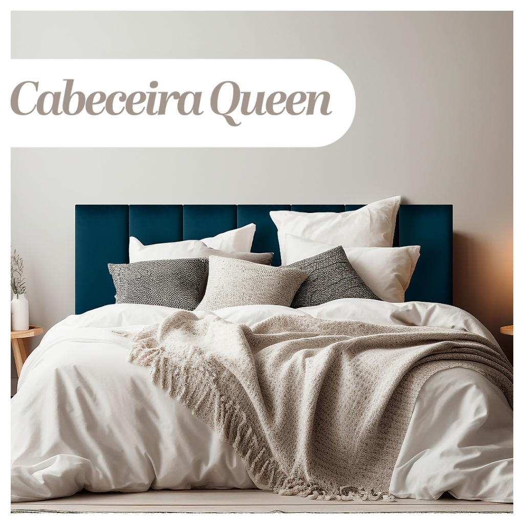 Cabeceira Queen (Kit 8 Módulos 45x20cm) Modulada e Estofada para Cama Box Queen - Placas Adesivas 60x20cm
