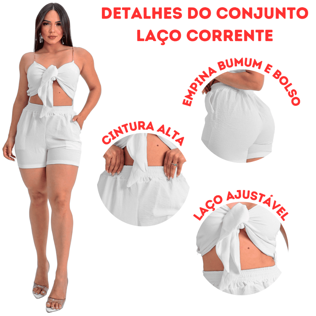Conjuto Duna Moda Blogueira Feminina Cropped e Short