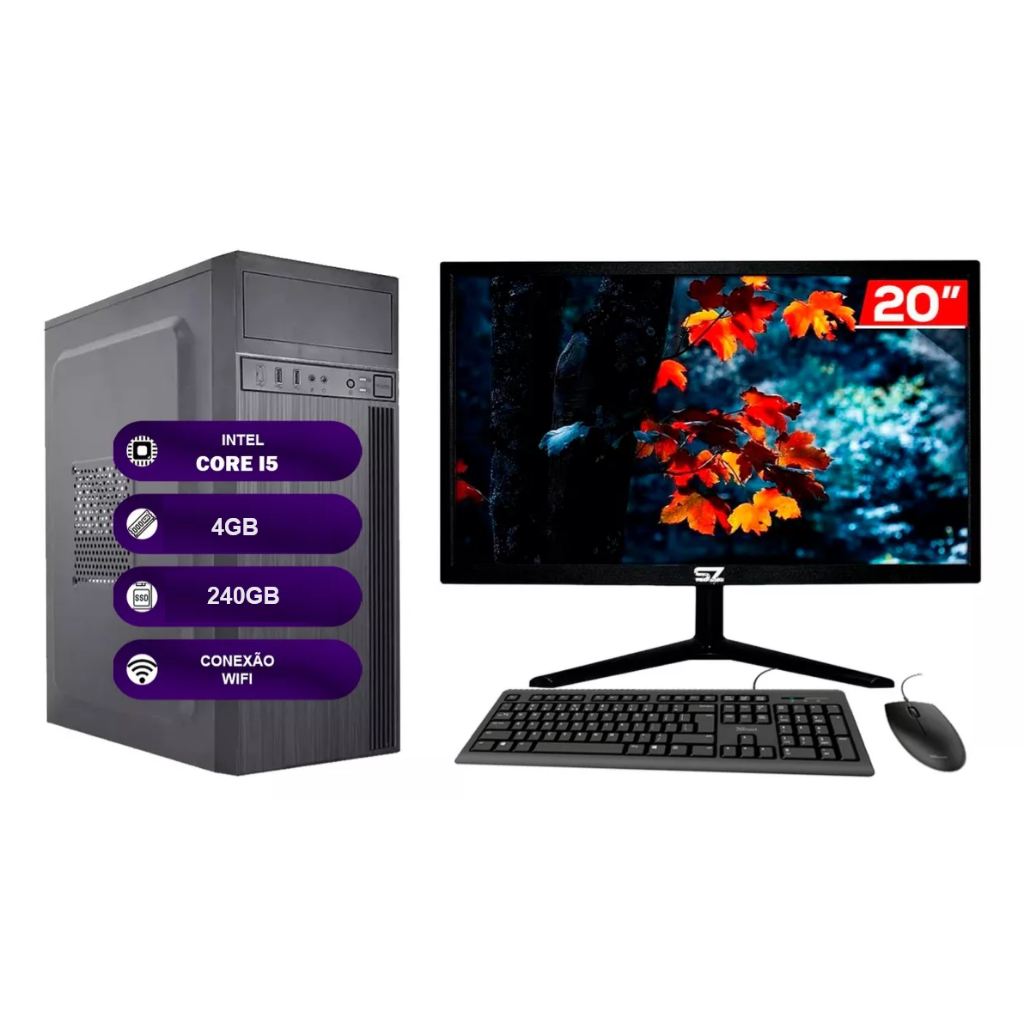 Computador Intel I5 Ssd 240gb 8gb Memória Ram Monitor 20