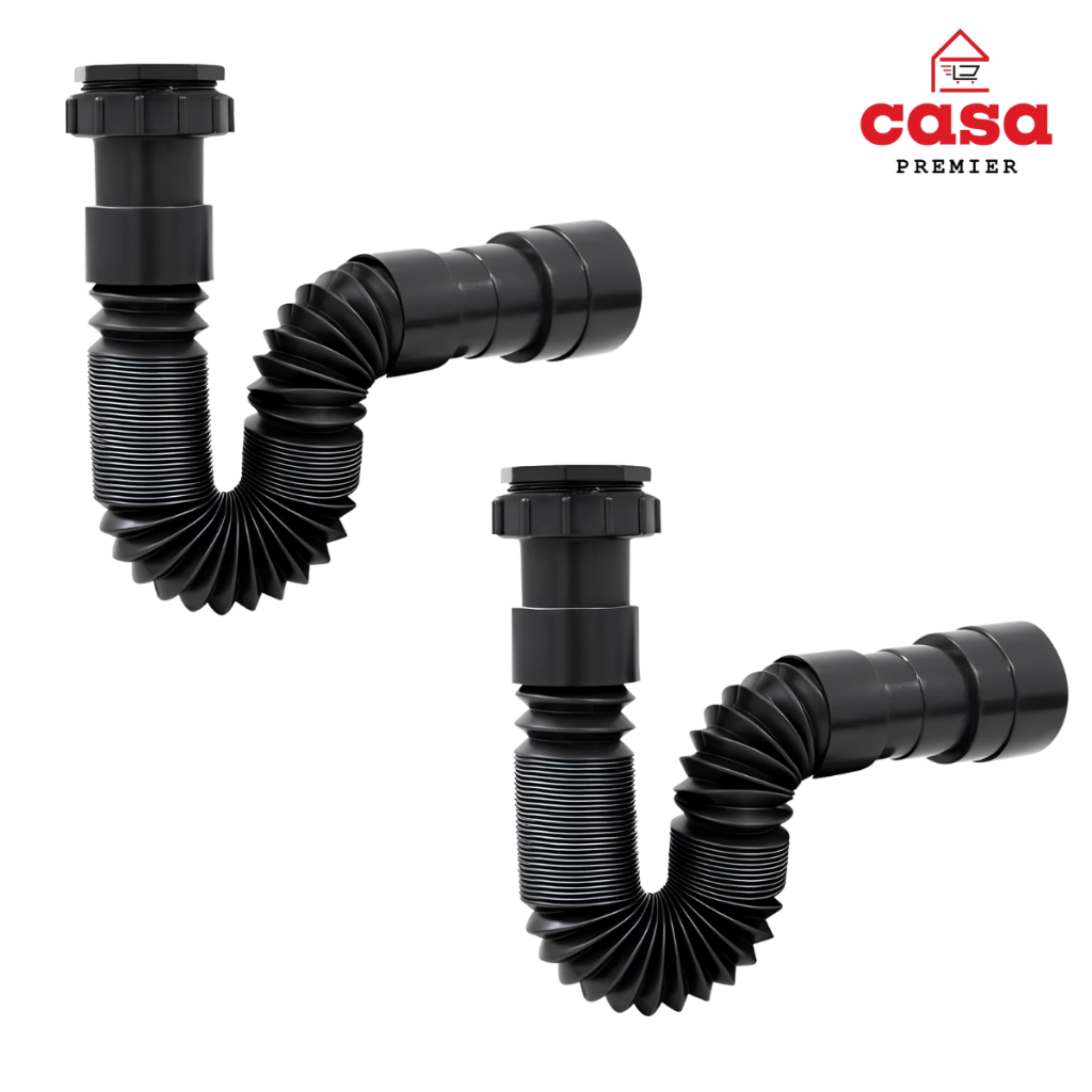 Kit 2 Sifão Sanfonado Extensivo Ajustável Banheiro Pia Tanque Preto Universal Pvc Cuba