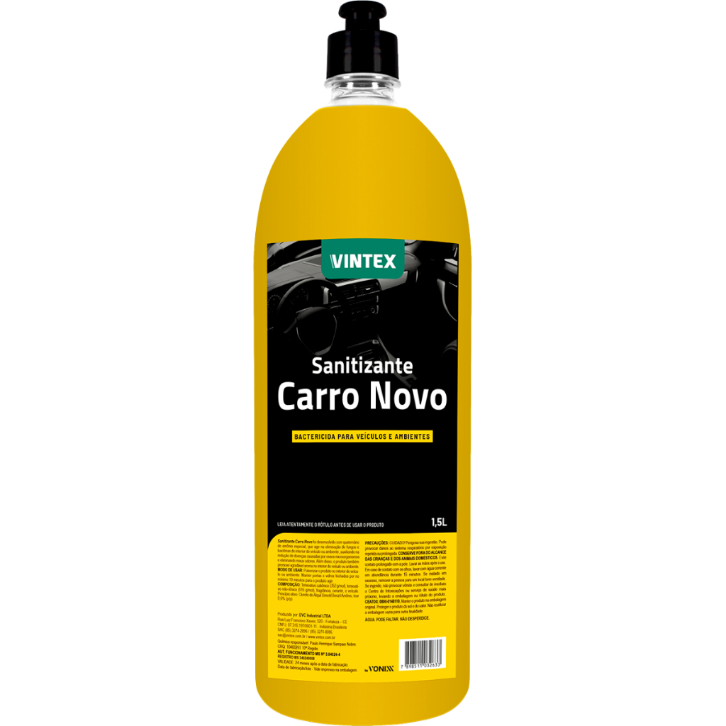 Produto para passar no interior do veiculo após lavagem cheirinho Carro Novo 1,5 L Sanitizante Vintex