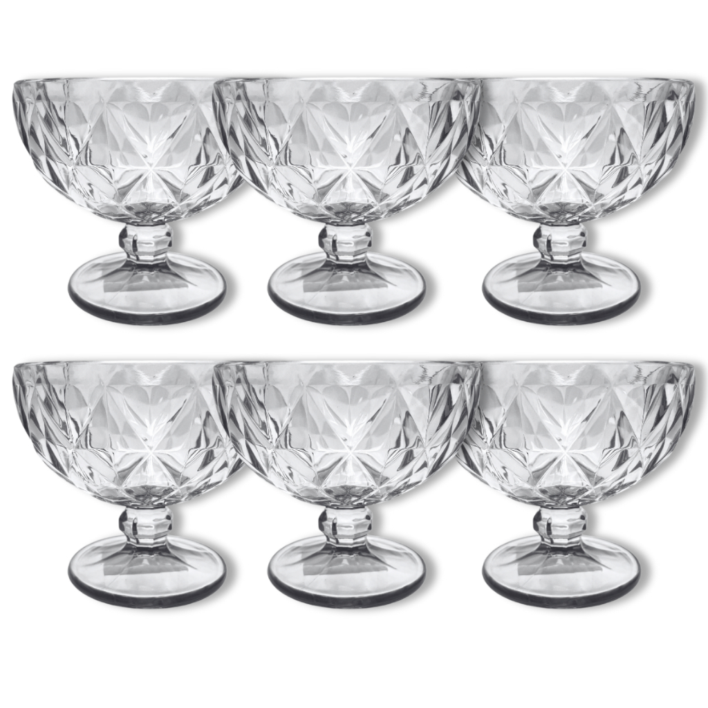 Jogo Taças De Sobremesa Diamond Vidro 310ml 6 Peças Sorvete Doces
