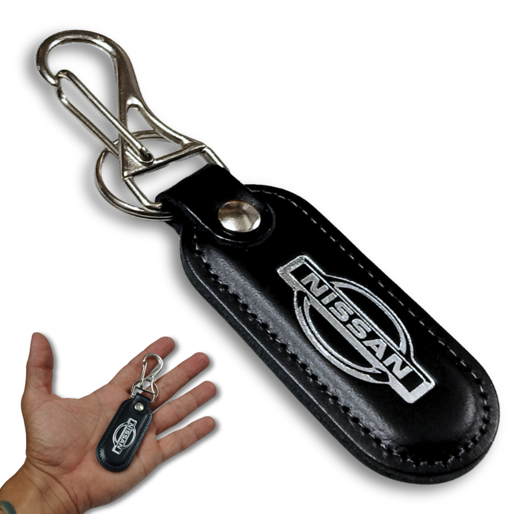 Chaveiro Nissan Couro Preto Mosquetão Couro CArro Automotivo Tuning Universal