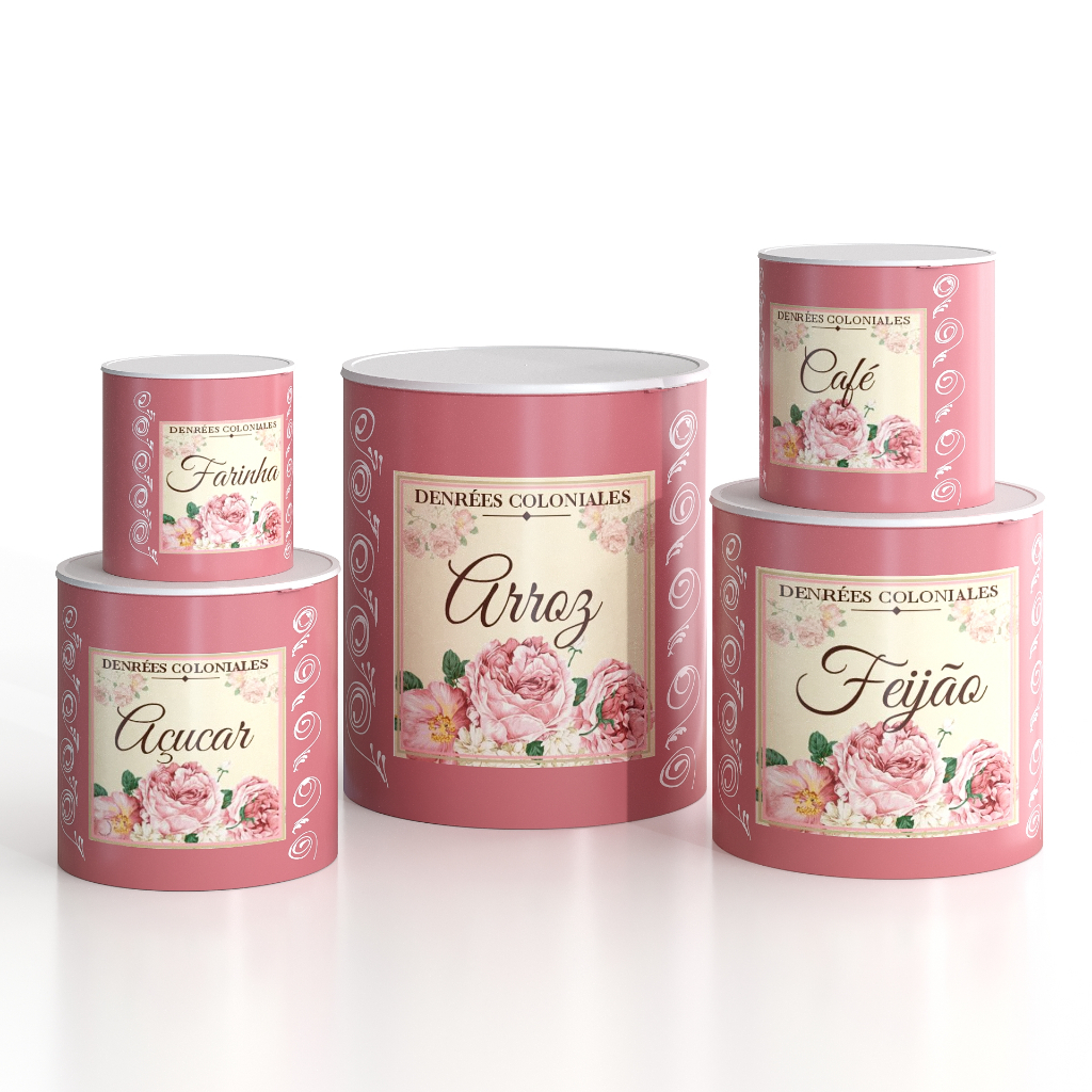 Porta Mantimentos Kit 5 Potes Cozinha Plástico Decorado Rosas