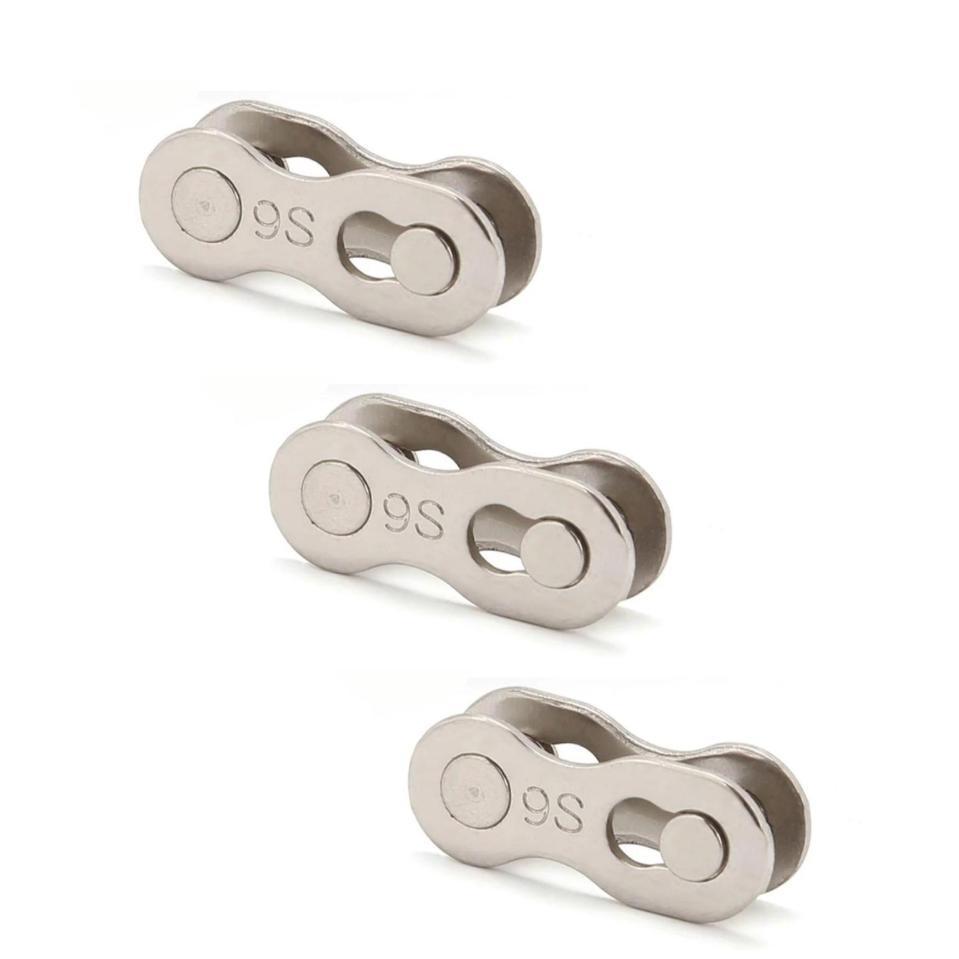 Kit de 3 Power Links 9V Cromados Bike NIPARTE para Correntes Index Fina de Bicicletas de 27 Velocidades