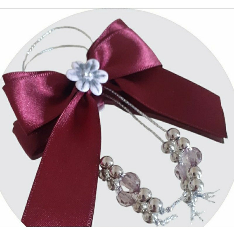 decoração 3 laços duplos cor marsala com prata florzinha pingentes reguláveis para frascos vidros vasos aromatizadores