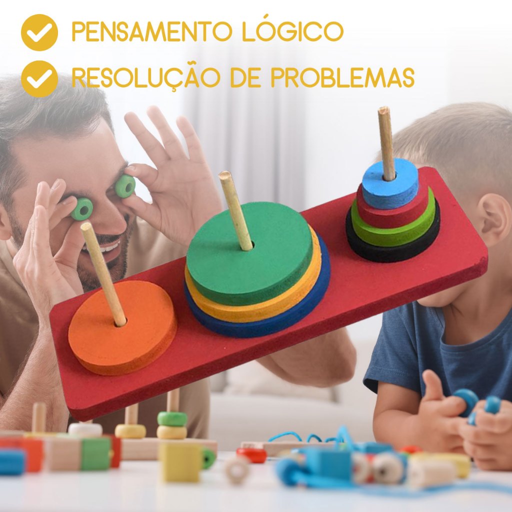 Torre de Hanói Desafio Brinquedo Educativo e Pedagógico MDF — imagem 2 de 2