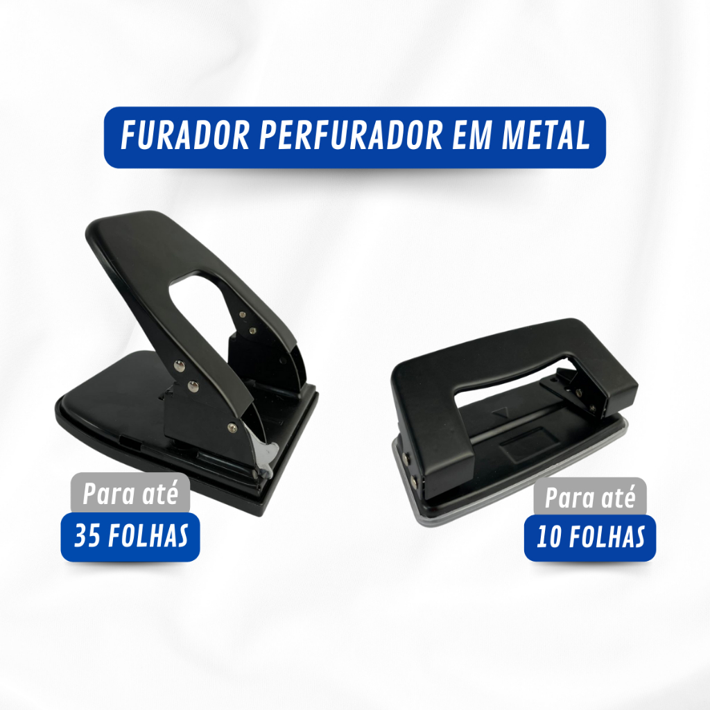 Perfurador Furador Em Metal 2 Furos Para Até 10 Folhas Ou 35 Folhas