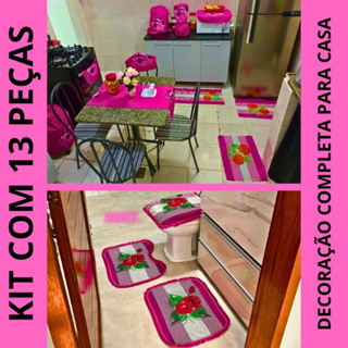 Kit 13 Peças Tapete Cozinha Banheiro Estampado Pano Copa Utensilios Passadeira Box Tecido Algodão em Oferta na Shopee
