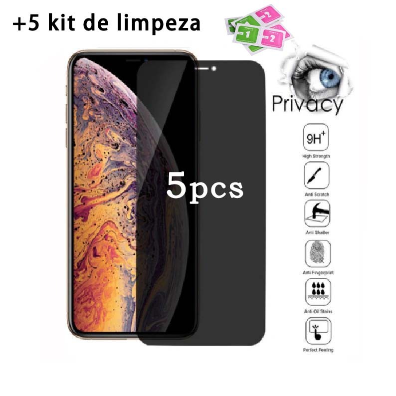 Kit 5pcs Película de vidro 3D Privativa Anti Spy Para IPhone  7 8 XS XR 11 12 13 14 15 16P...