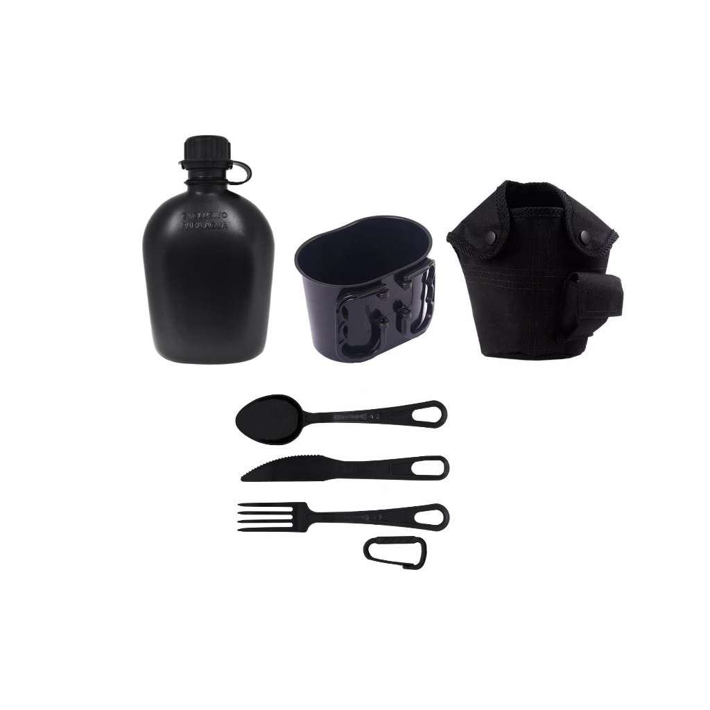 Kit Aventura Cantil + Porta Cantil + Caneco + Talher De Campanha Bélica em Oferta na Shopee