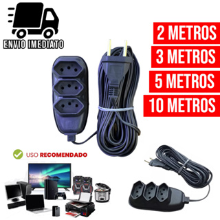 Extensão Elétrica Bivolt com 3 Tomadas 110v 220v Tripolar Alexa Compacta 2 3 5 e 10 Metros em Oferta na Shopee