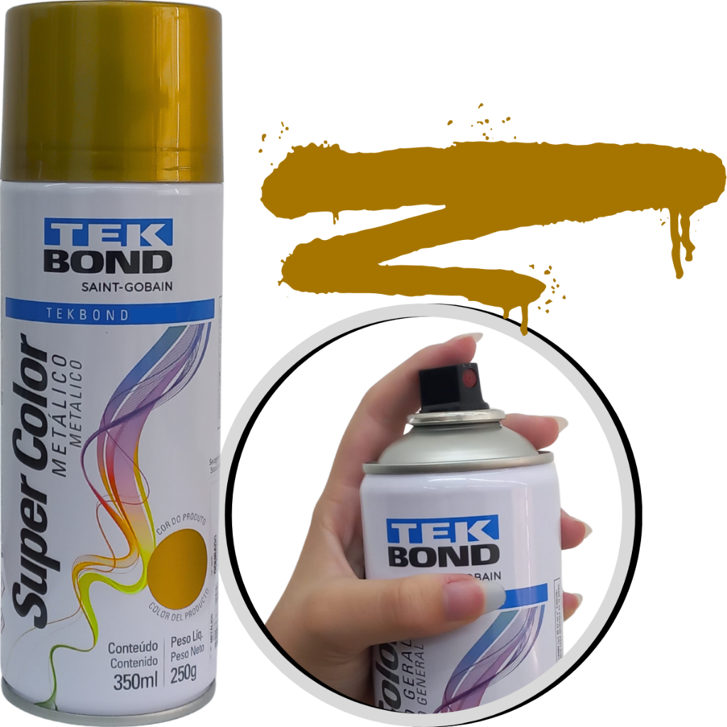 Tinta Spray Super Color Dourado Metálico 350ml Tekbond em Oferta na Shopee
