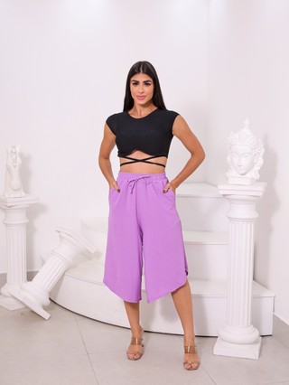 Pantacourt tecido duna godê feminina com bolso cintura alta com elástico envio imediato