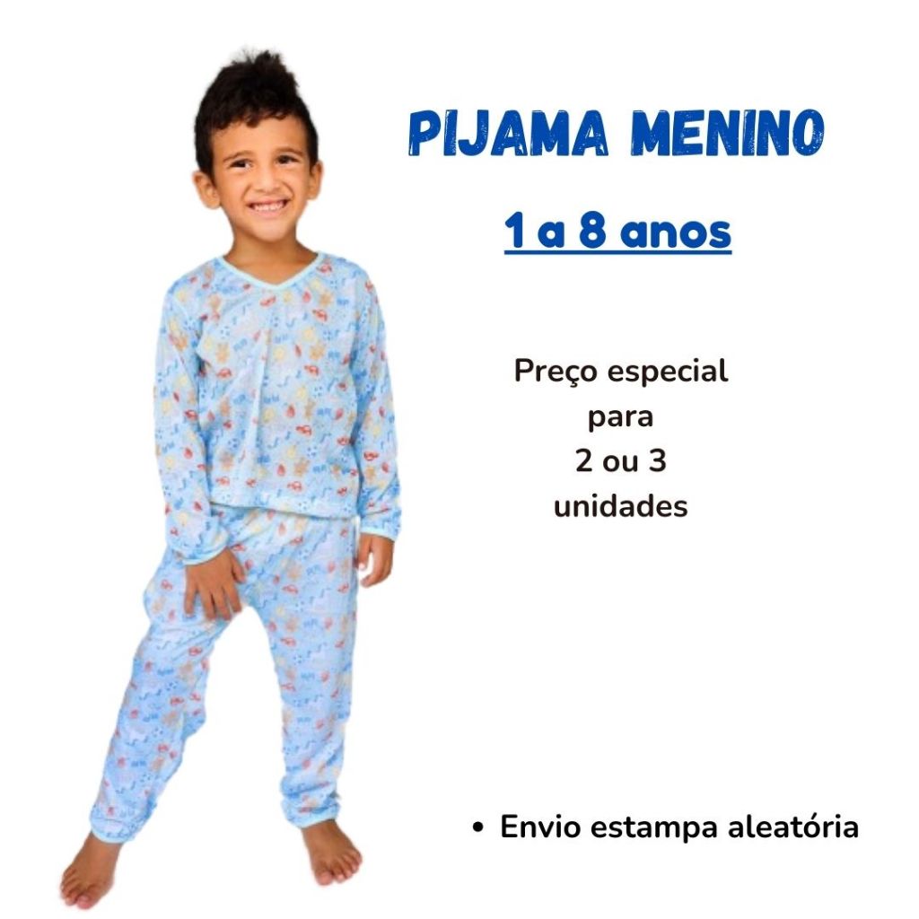 Pijama Infantil Masculino Conjunto Calça e Blusa Estampas Variadas 1 a 8 anos