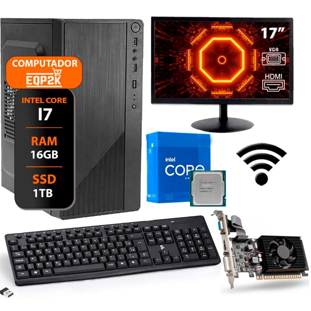 Computador Intel I7 Ssd 1tb 16gb Memória Ram Monitor 17 Teclado Sem Fio + 2gb