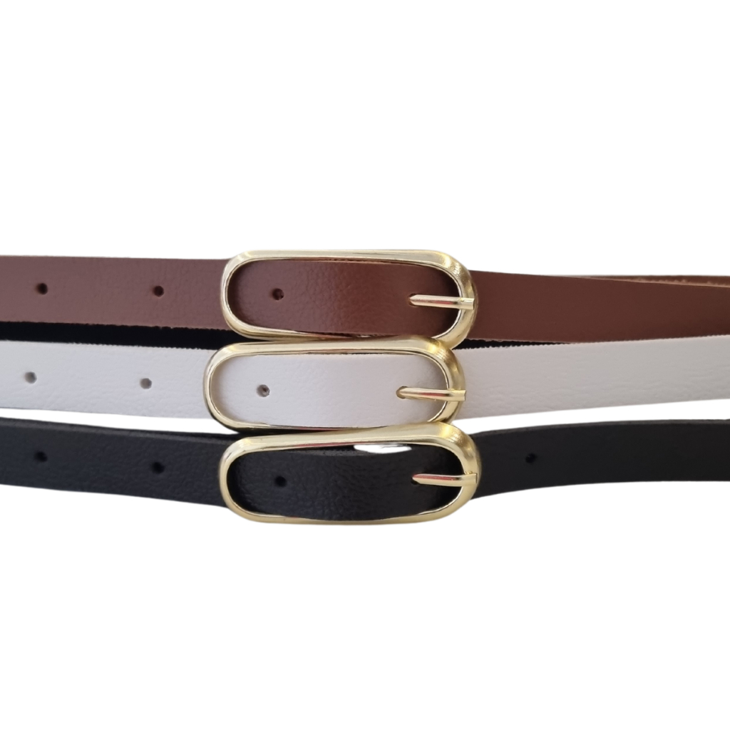Kit com 3 Cintos Feminino em Couro Ecologico com fivela dourada basico e elegante
