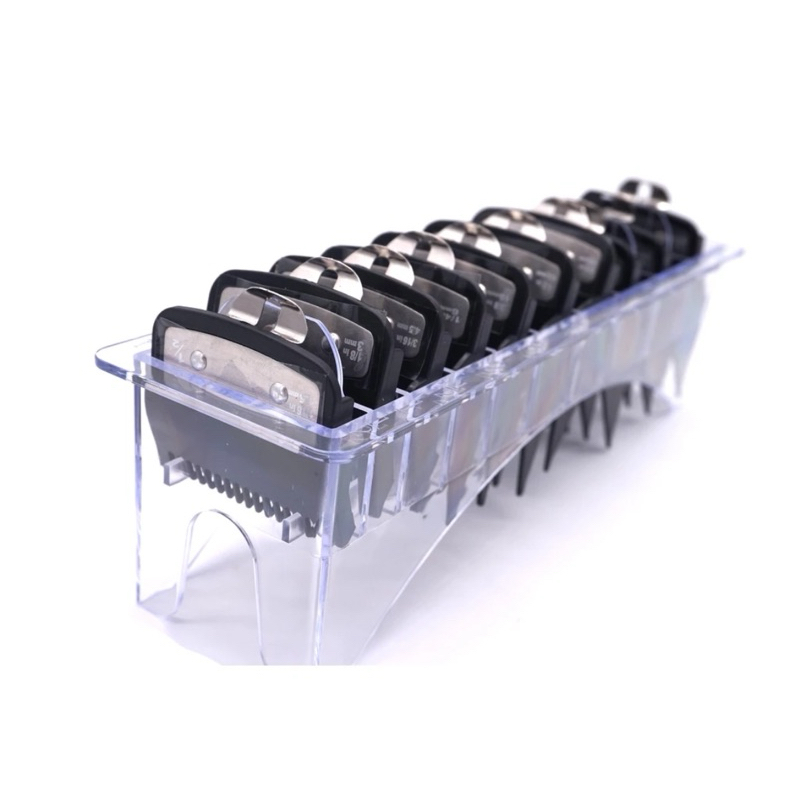 Kit 10 Pentes Especiais Degrade Com Clip Trava De Metal Para Máquina De Corte Para Máquina Wahl Com Suporte Acrilico