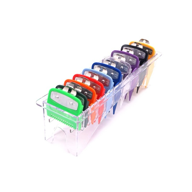 Kit 10 Pentes Especias Degrade Colorido Com Clip Trava De Metal Para Máquina De Corte Para Máquina Wahl Com Suporte Acrí