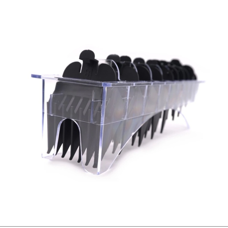 Kit 10 Pentes Especiais Degrade Com Clip De Plástico Para Máquina De Corte Para Máquina Wahl com Suporte Acrílico