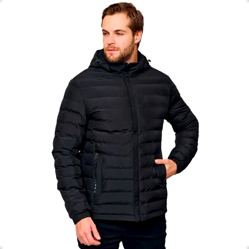 Jaqueta Puffer Matelassê Masculina Capuz Removivel Impermeável