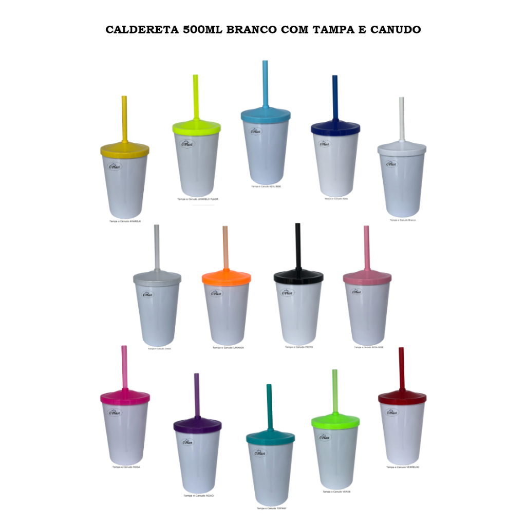 5 ou 10 Copos Caldereta 500ml BRANCO em Acrilico com Tampa e Canudo - Lindos e Resistentes - Festas!