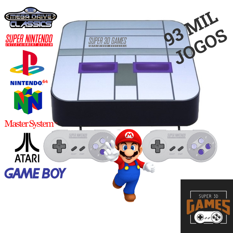 Mini Console Retro Gamer Super Nintendo 93 Mil Jogos + 2 Controles