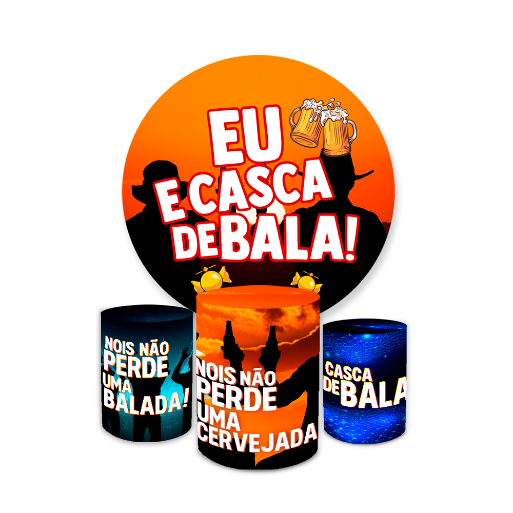 Kit Painel Redondo E Trio Cilindro Tema Eu E Casca De Bala Memes Divertidos Amigos Novidade Bibi Paineis