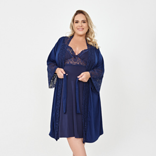 Kit Plus Size Camisola Amamentação Gestação e Robe luxo Renda em Oferta na Shopee