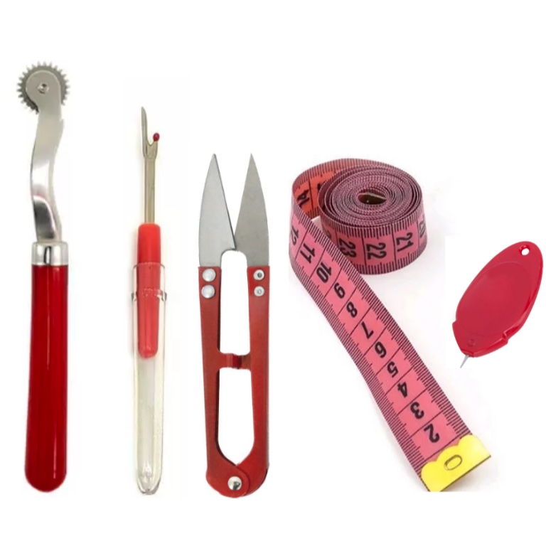 Kit costura Passador de linha  fita métrica Tesoura de arremate metal  Desmanchador de costura  Carretilha de costura