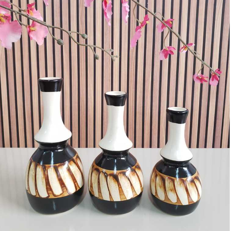 Kit Trio 3 Vasos Ceramica Enfeite Decorativo Centro De Mesa Sala rack sala moderno objetos de decoração decoração aparador