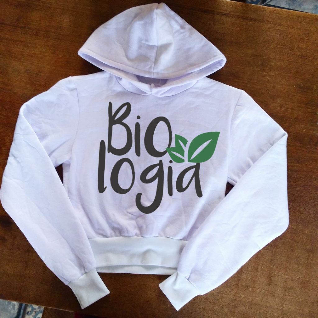 Blusa de Biologia com Folhas - Moletom Cropped Feminino