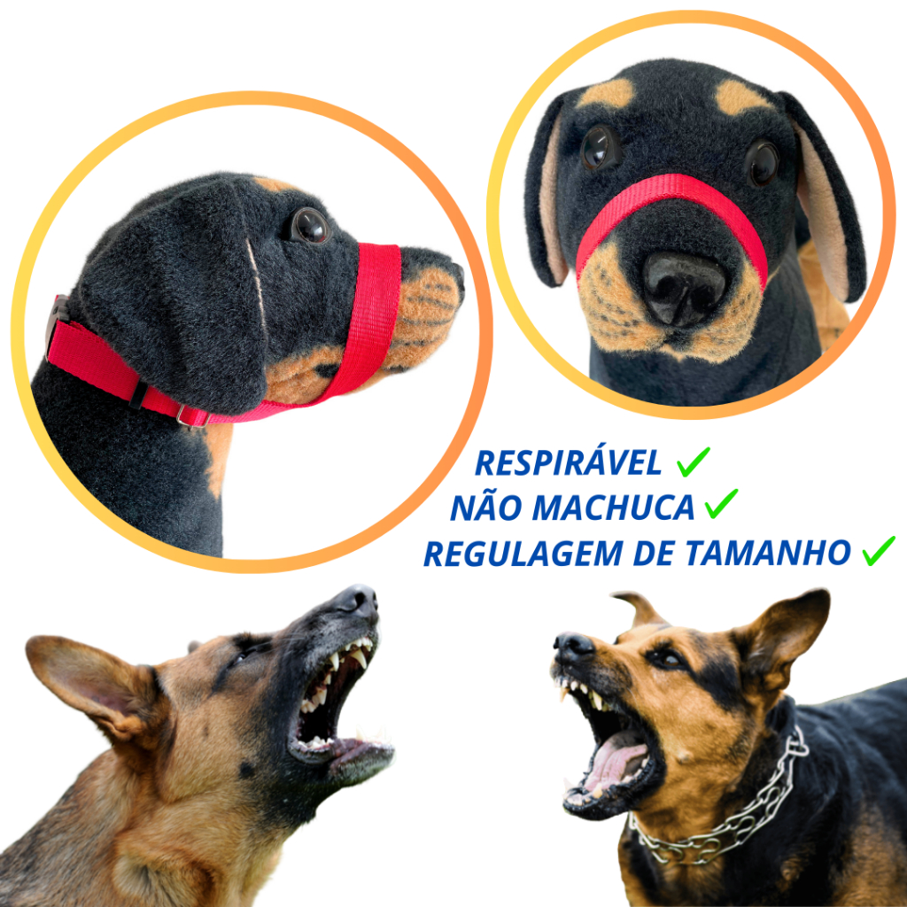 Focinheira regulável para cães não machuca respirável confortável