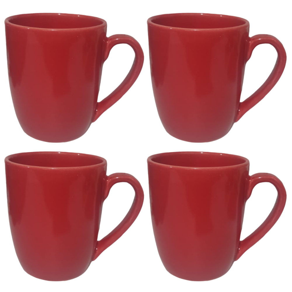 Kit Jogo De 4 Xícaras Caneca Vermelha para Café Chá De Porcelana Peças de 350ml