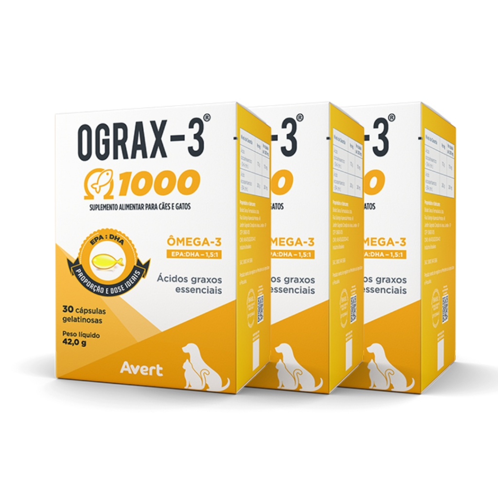 Kit 3x Suplemento Avert Ograx-3 1000mg 30 Cápsulas