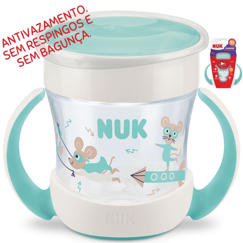 Copo 360 para Bebê NUK Infantil Resistente Não Vaza com Tampa Protetora 160 ml