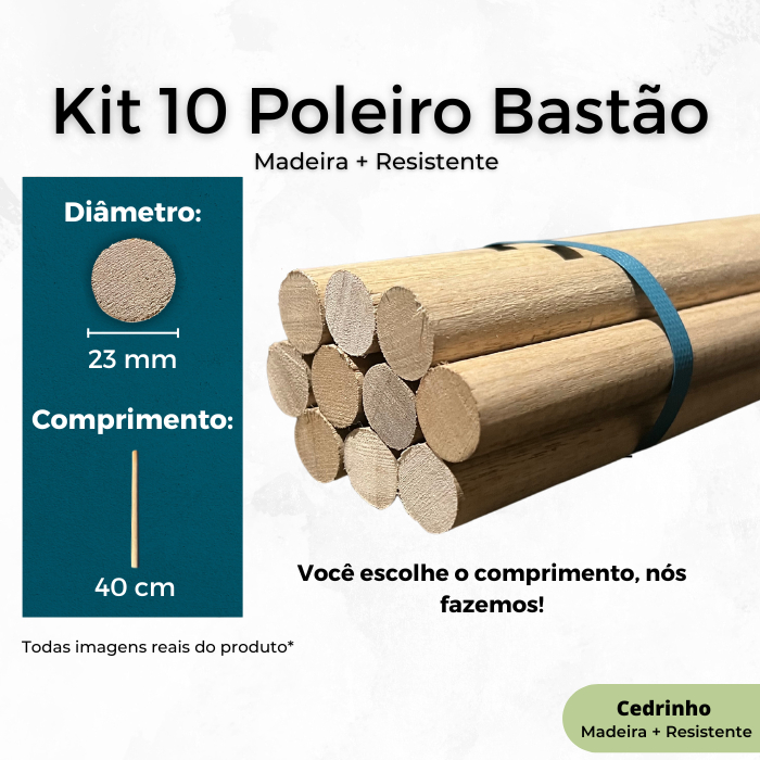 Kit 10 Bastão para Artesanato Poleiro Calopsita Gaiola Madeira Vareta de Madeira 23mm 40cm 0,4 metro