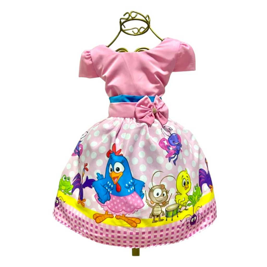 Vestido Infantil Temático Galinha Aniversários e Festas.